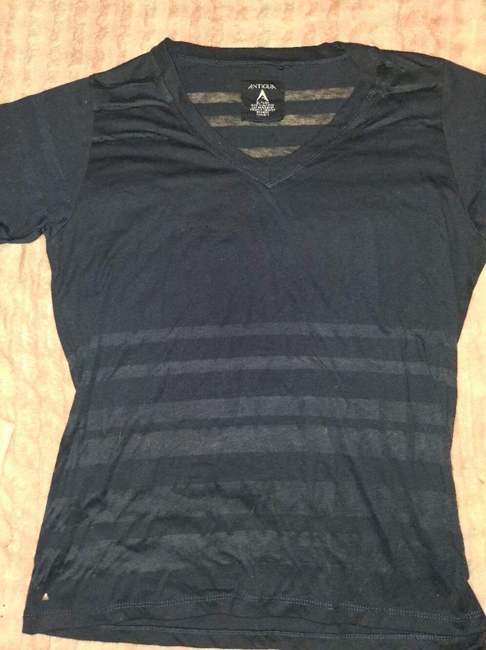 Antigua Navy V-Neck Short Sleeve Tee with Subtle Stripes